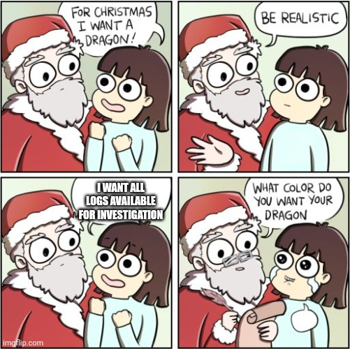 Kid asking Santa for overview over all logs